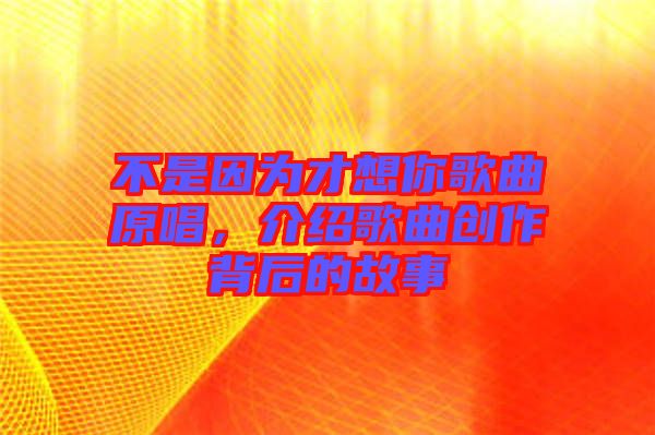 不是因為才想你歌曲原唱，介紹歌曲創作背后的故事