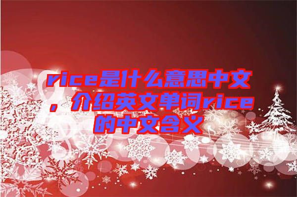 rice是什么意思中文，介紹英文單詞rice的中文含義