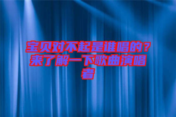 寶貝對不起是誰唱的？來了解一下歌曲演唱者
