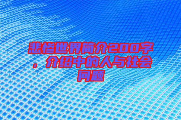 悲慘世界簡介200字，介紹中的人與社會問題
