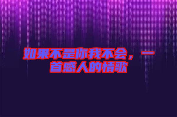 如果不是你我不會，一首感人的情歌