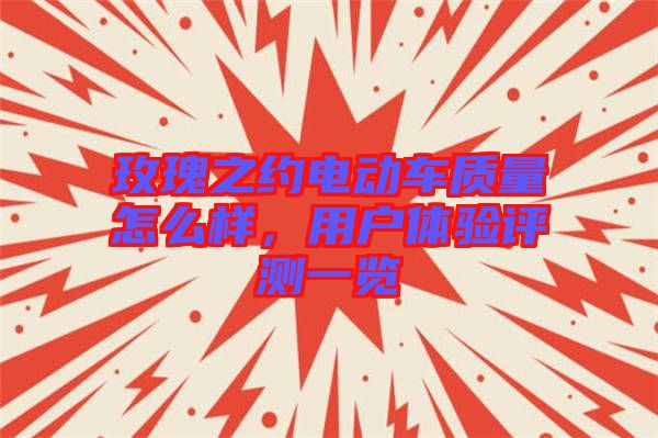 玫瑰之約電動車質(zhì)量怎么樣，用戶體驗評測一覽