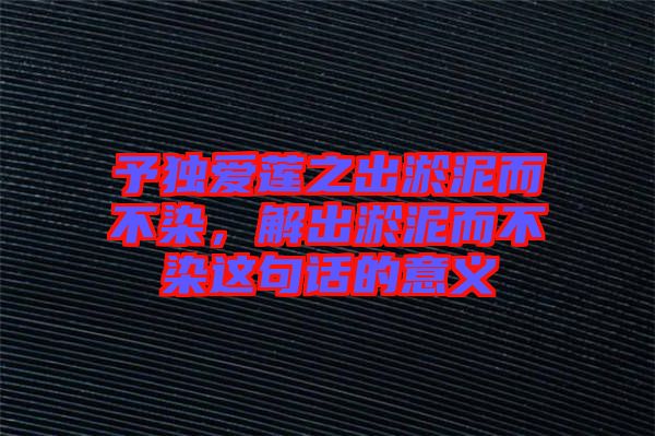 予獨(dú)愛(ài)蓮之出淤泥而不染，解出淤泥而不染這句話(huà)的意義