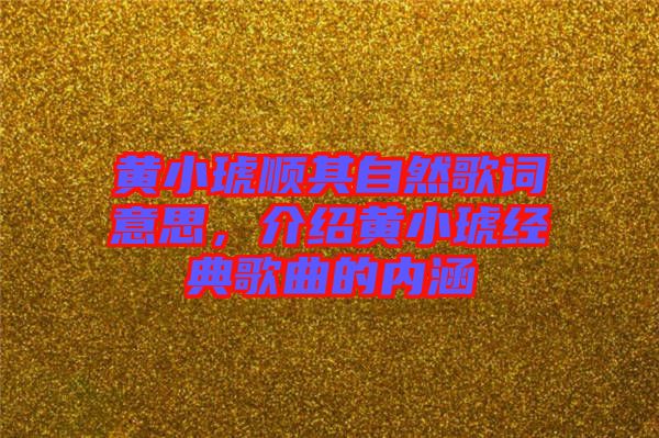 黃小琥順其自然歌詞意思，介紹黃小琥經典歌曲的內涵
