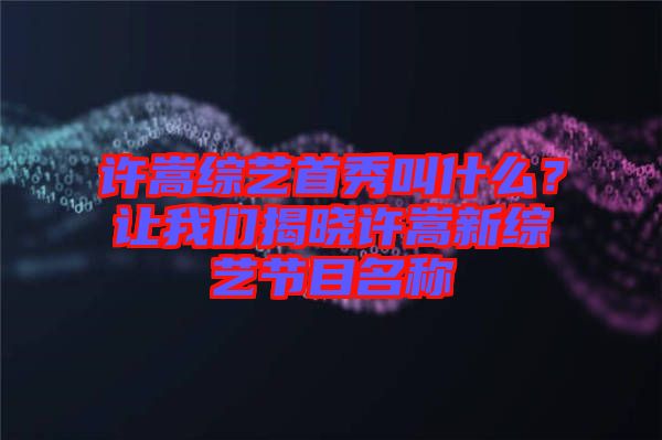 許嵩綜藝首秀叫什么？讓我們揭曉許嵩新綜藝節目名稱